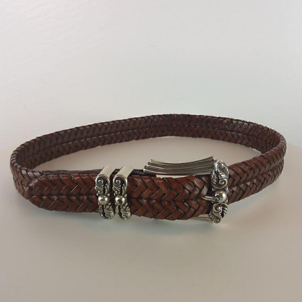 Brighton brownĀ weaved leather belt withādecorativeāsilverābuckleāSZ.āS/28